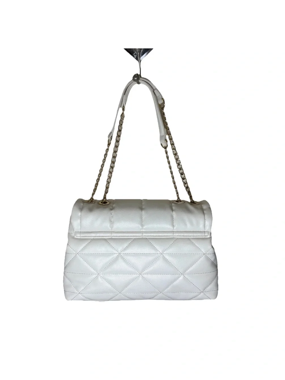 Steve Madden Quilted Shoulder Bag Off White Gold Chain Strap Faux Leather
